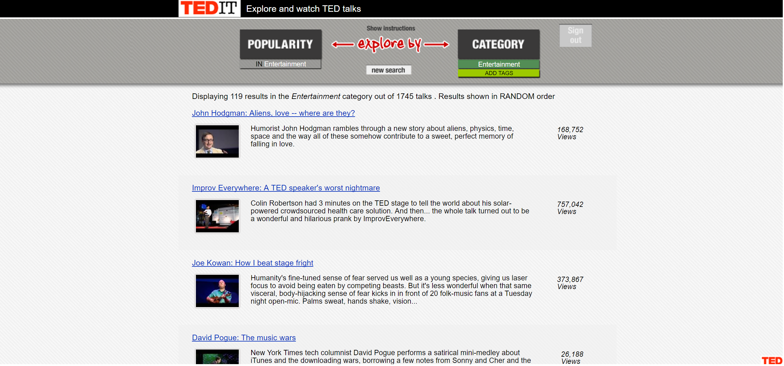 Entertainment search results on <em>TED-it</em>